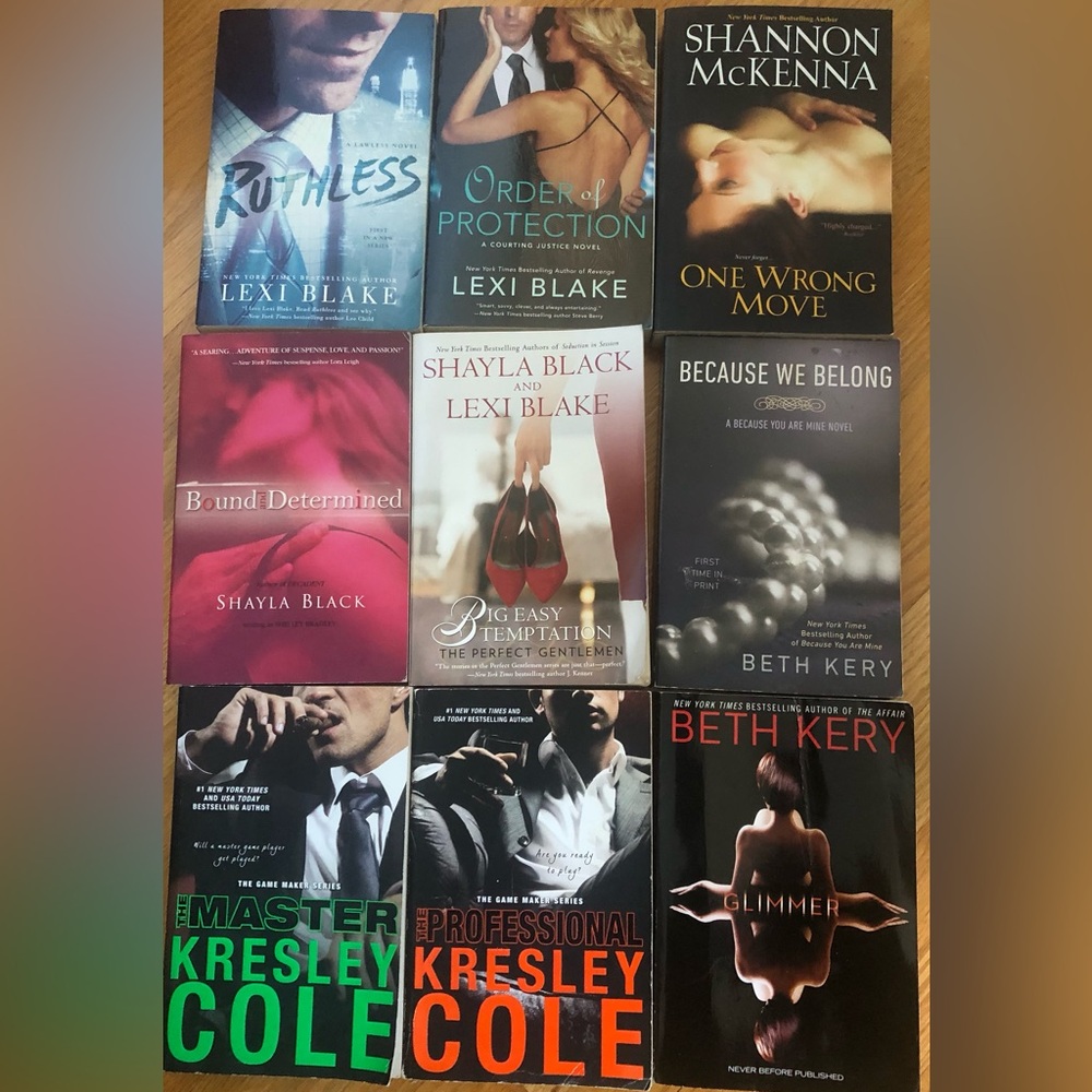 Lexi Blake books, Kelsey Cole and Beth Kerr. 9 paperbacks